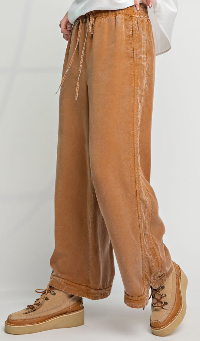 /MINERAL WASHED SOFT TWILL WIDE LEG PANTS