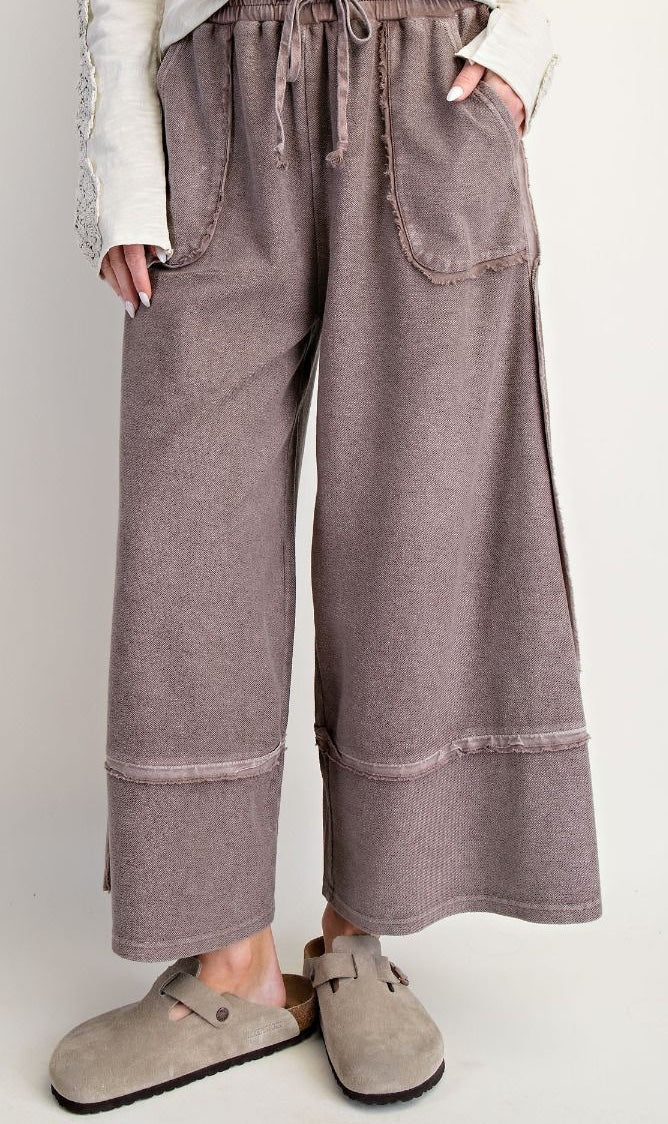 /MINERAL WASHED TERRY KNIT PALAZZO PANTS