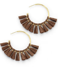 Load image into Gallery viewer, RAFFIA FRINGE HOOPS

