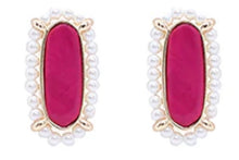 Load image into Gallery viewer, Pearl Beads &amp; Oval Stone Earrings
