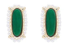 Load image into Gallery viewer, Pearl Beads &amp; Oval Stone Earrings
