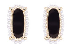Load image into Gallery viewer, Pearl Beads &amp; Oval Stone Earrings
