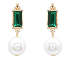 Load image into Gallery viewer, Baguette &amp; Pearl Earrings
