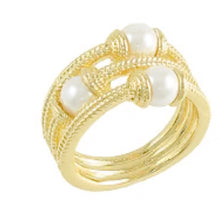 Load image into Gallery viewer, 3 Row Pearl Crossover Ring
