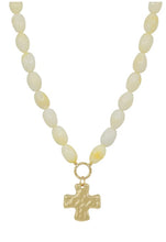 Load image into Gallery viewer, RESIN OVAL BEADED WITH HAMMERED GOLD CROSS NECKLACE
