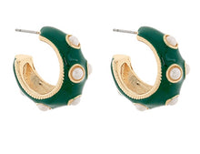 Load image into Gallery viewer, Color Coated Pearl Station Hoops
