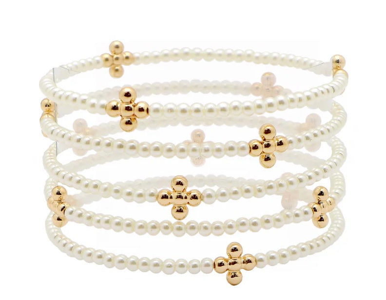Set of 5 Gold Beaded Cross Bracelet