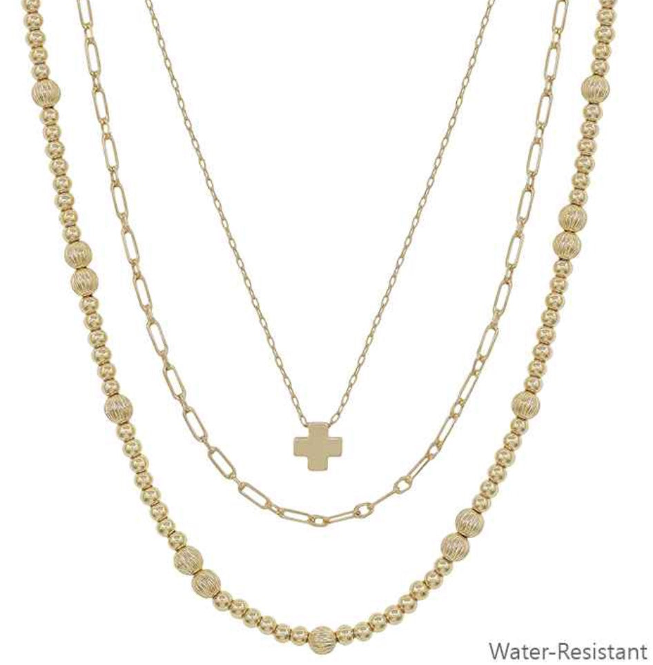 Beaded Triple Cross Necklace