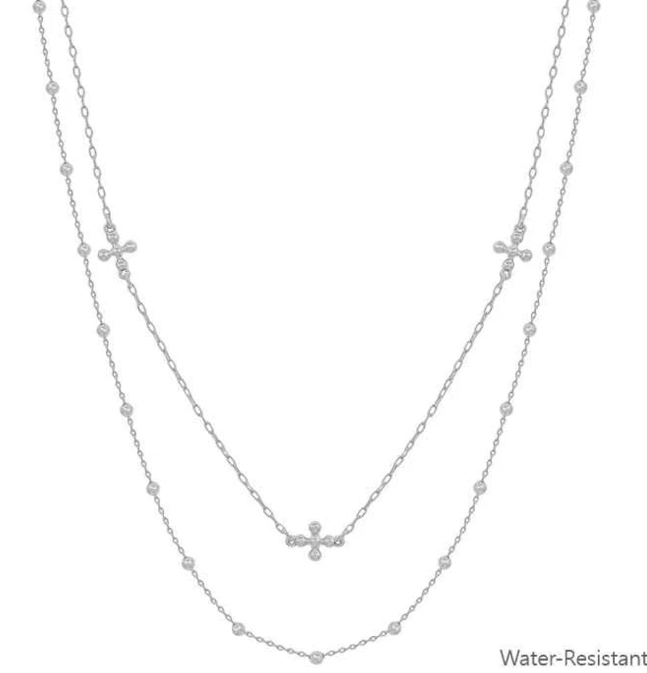 Double Layered Silver Cross  Necklace