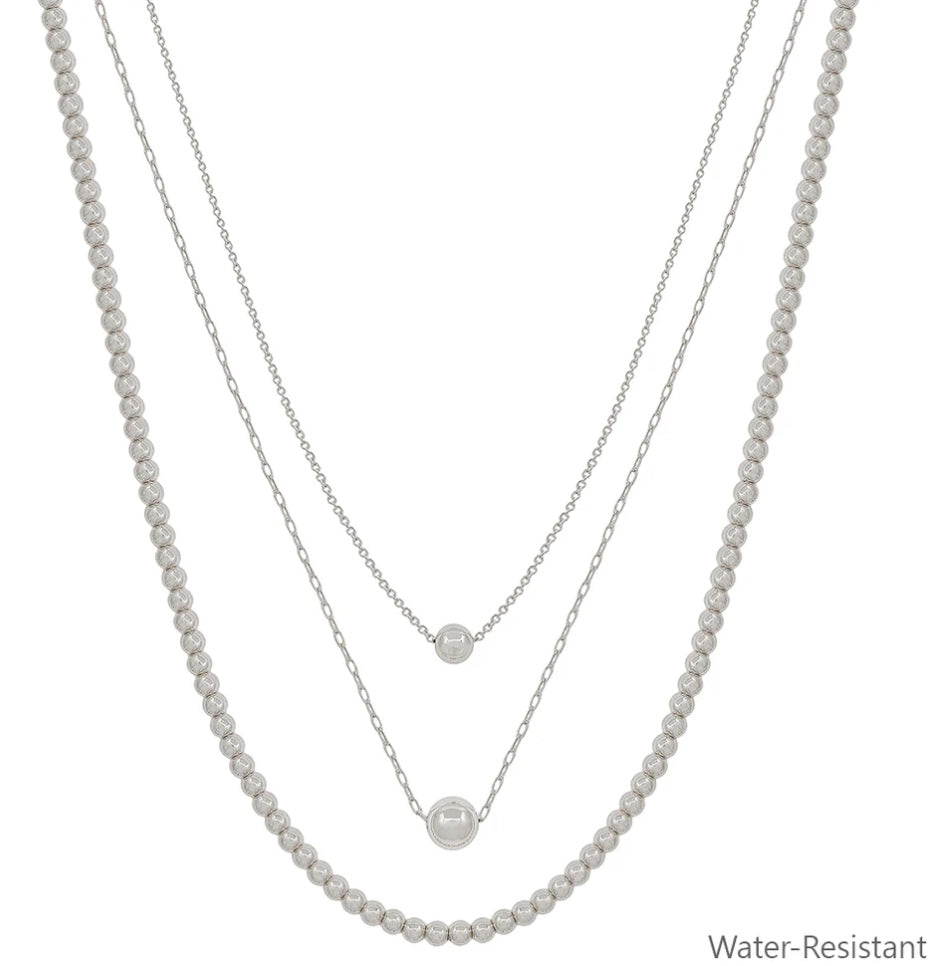 / Layered Silver Beaded and Chain