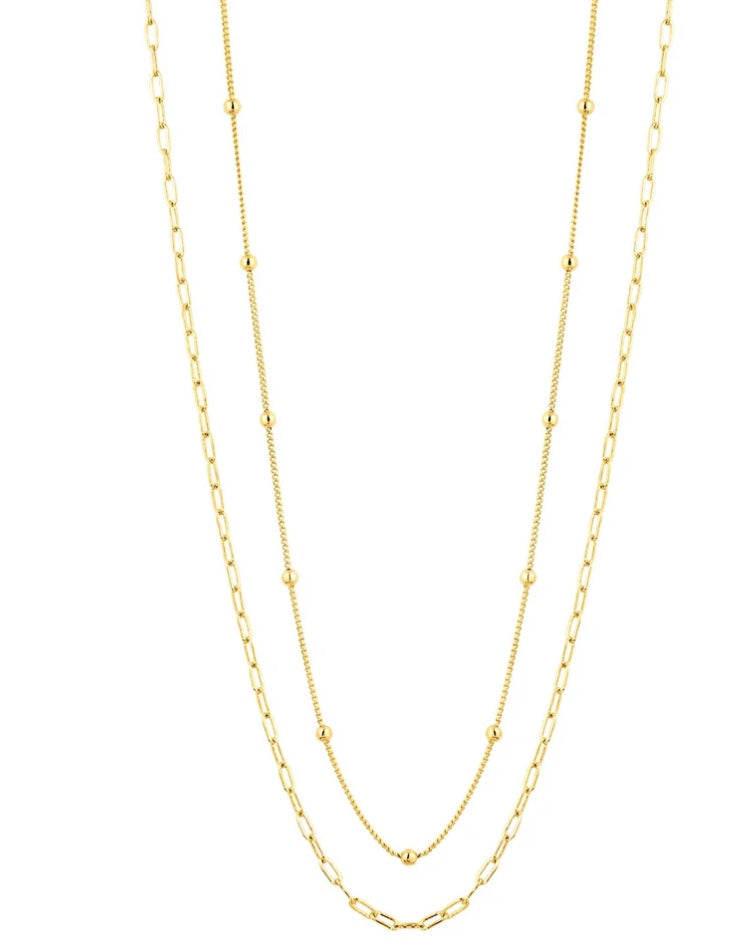 Gold Plated Simple Layered Chain Necklace