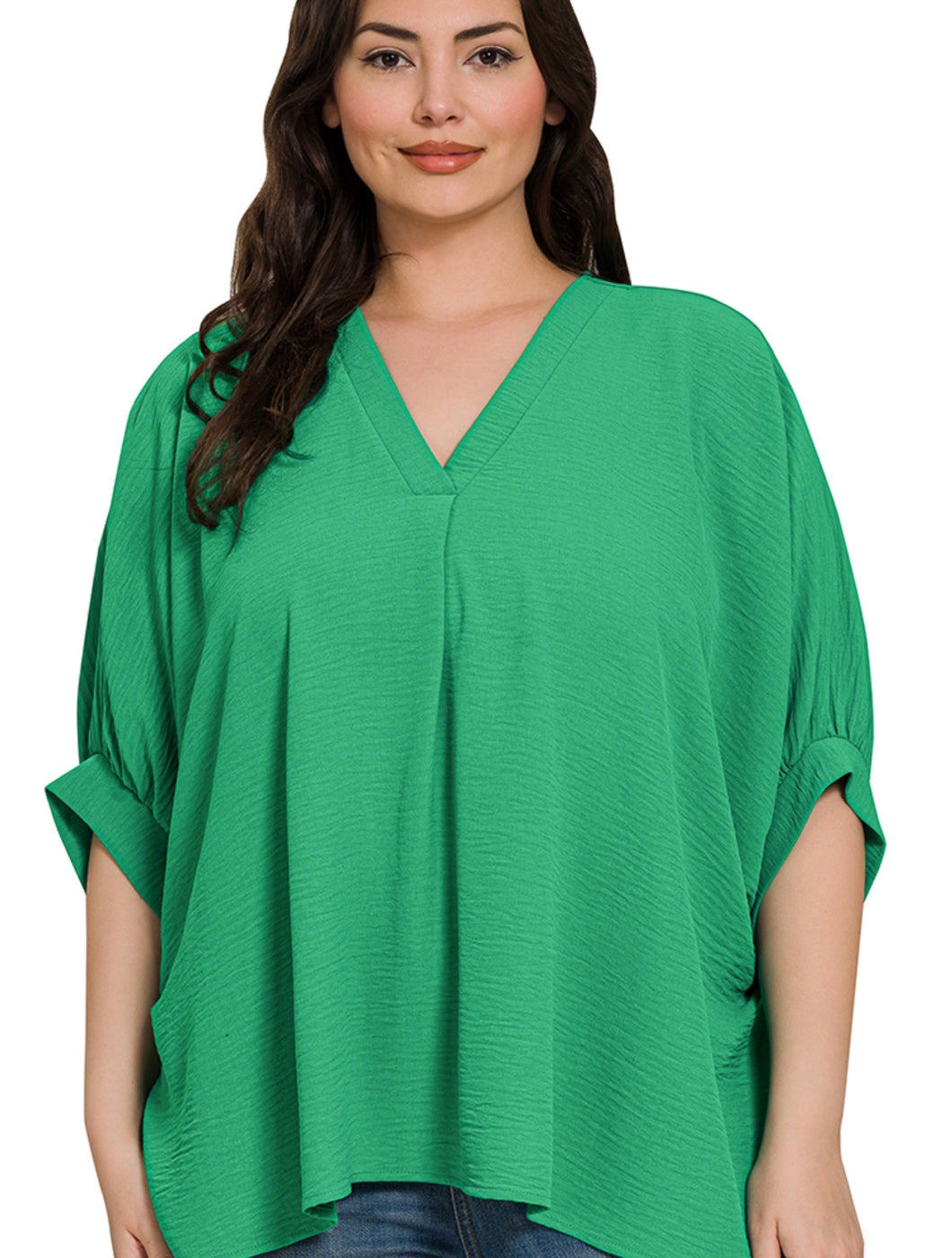 / V-NECK PUFF HALF SLEEVE TOP