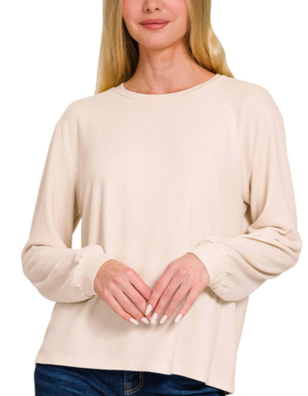 / SOFT MELANGE HACCI ROUND NECK LONG SLV TEE
