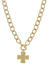 Load image into Gallery viewer, OPEN CHAIN HAMMERED CROSS NECKLACE
