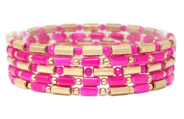 5 Row Hexagon Cylinder Beads Bracelet