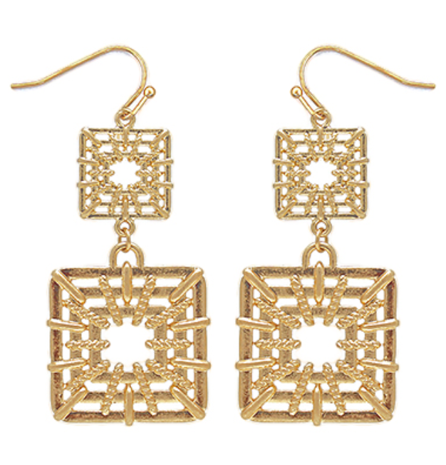 Triple Layer Square Link Earrings