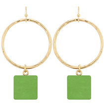 Load image into Gallery viewer, Circle &amp; Wood Square Earrings
