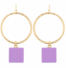 Load image into Gallery viewer, Circle &amp; Wood Square Earrings
