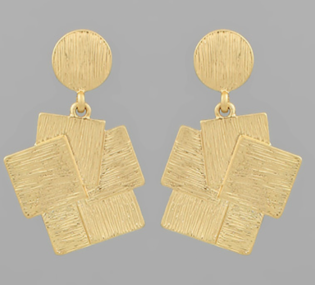 Brushed 5 Square Drop Earrings