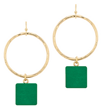 Load image into Gallery viewer, Wood Square Dangle Earrings

