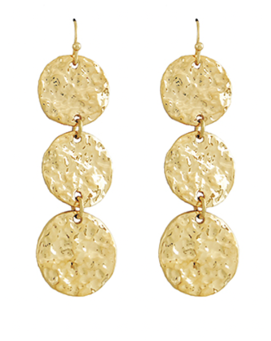 Hammered Texture Disc 3 Drop Earrings