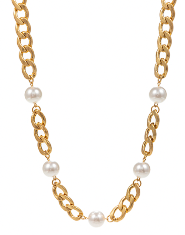 Chunky Curb Chain & Pearl Necklace