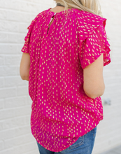 Load image into Gallery viewer, Rose Dotted Gold Stamp Tiered Ruffled Short Sleeve Top
