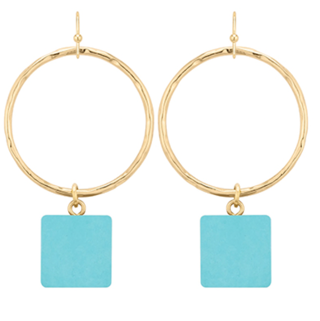 Circle & Wood Square Earrings