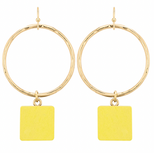 Load image into Gallery viewer, Circle &amp; Wood Square Earrings
