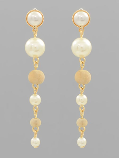 Pearl & Wood Linear Drop Earrings