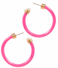 Load image into Gallery viewer, Color Coated Metal &amp; Edge Pearl Hoops
