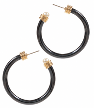 Load image into Gallery viewer, Color Coated Metal &amp; Edge Pearl Hoops
