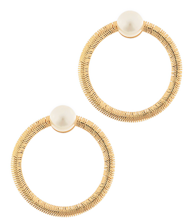 Pearl Accent Omega Chain Circle Earrings