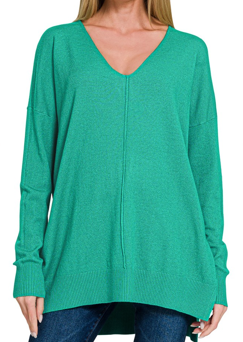/HI-LOW HEM V-NECK CENTER SEAM SWEATER
