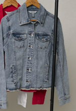 Load image into Gallery viewer, Frayed Denim Jacket w/ Novelty Buttons
