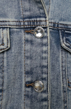 Load image into Gallery viewer, Frayed Denim Jacket w/ Novelty Buttons
