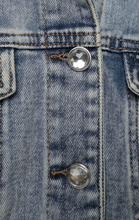 Load image into Gallery viewer, Frayed Denim Jacket w/ Novelty Buttons - Curvy
