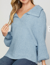 Load image into Gallery viewer, COLLARED DOLMAN SLEEVE RIBBED SWEATER
