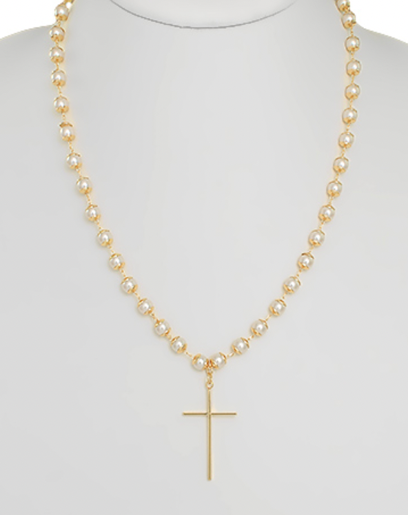 Pave Cross & Clear Ball Chain Necklace