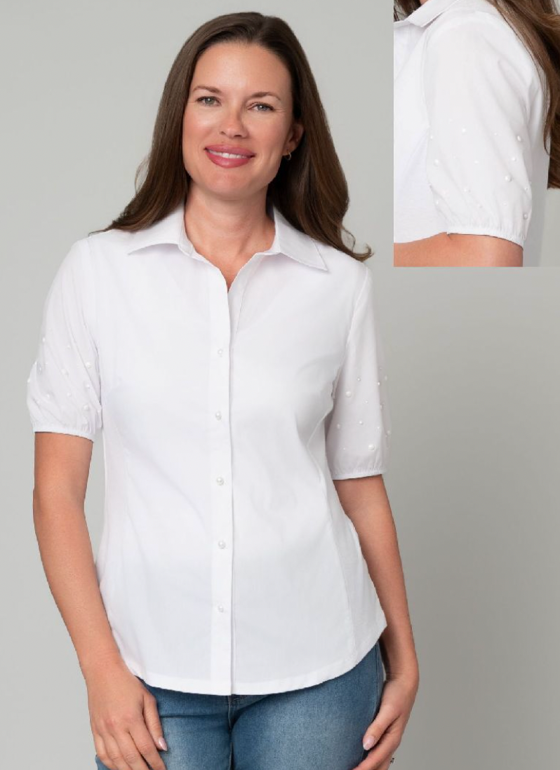 Pearl Embellished Button Front Top