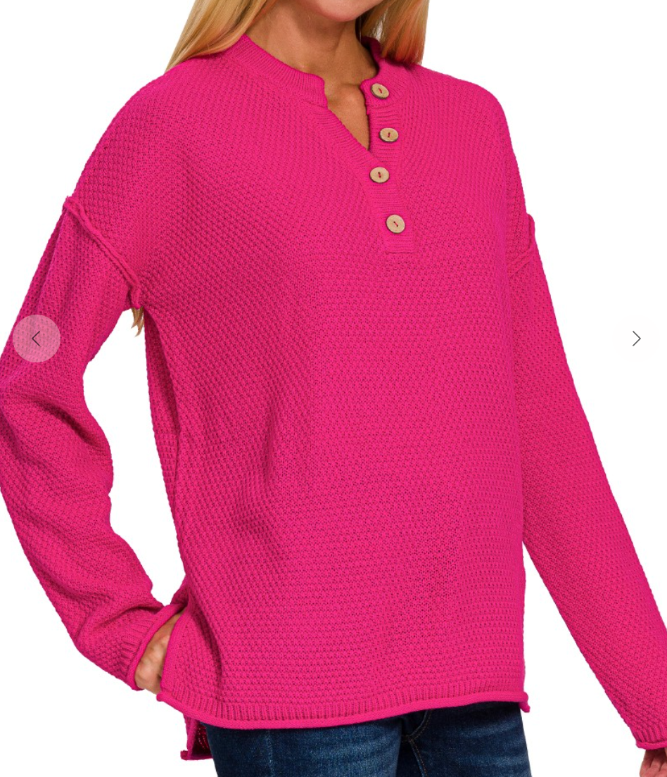 HENLEY NECKLINE BASIC SWEATER