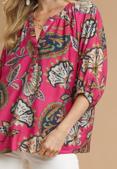 Boho Paisley Puff Sleeve Blouse