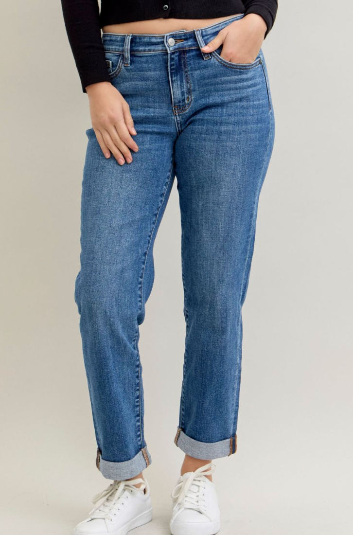 / Judy Blue Mid Rise Boyfriend Classic Cuffed