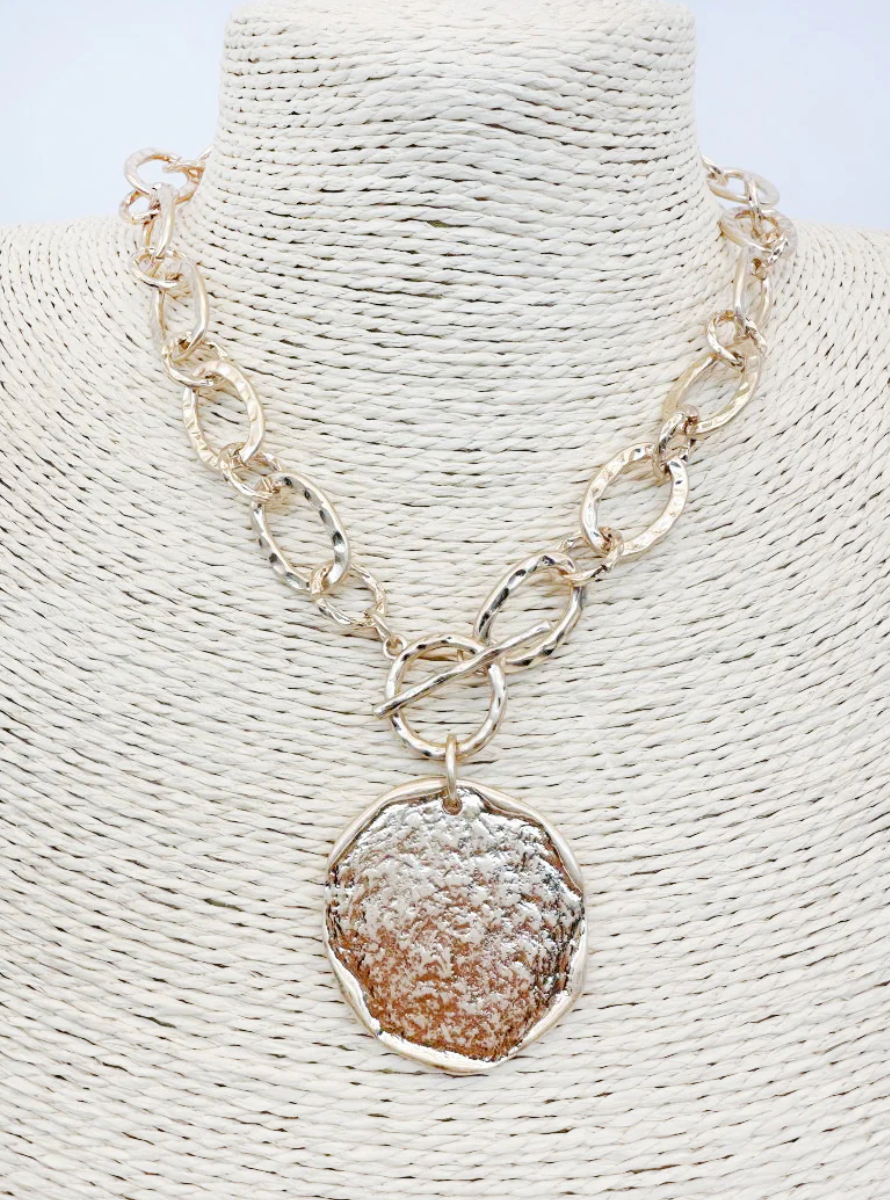 Open Gold Chain with Hammered Coin Charm 16