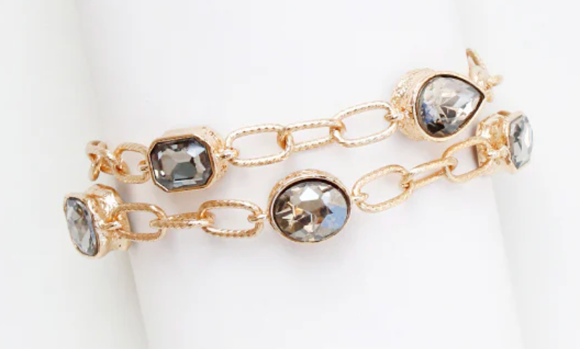 Gold Open Chain with Black Diamond Stones Double Layered Bracelet