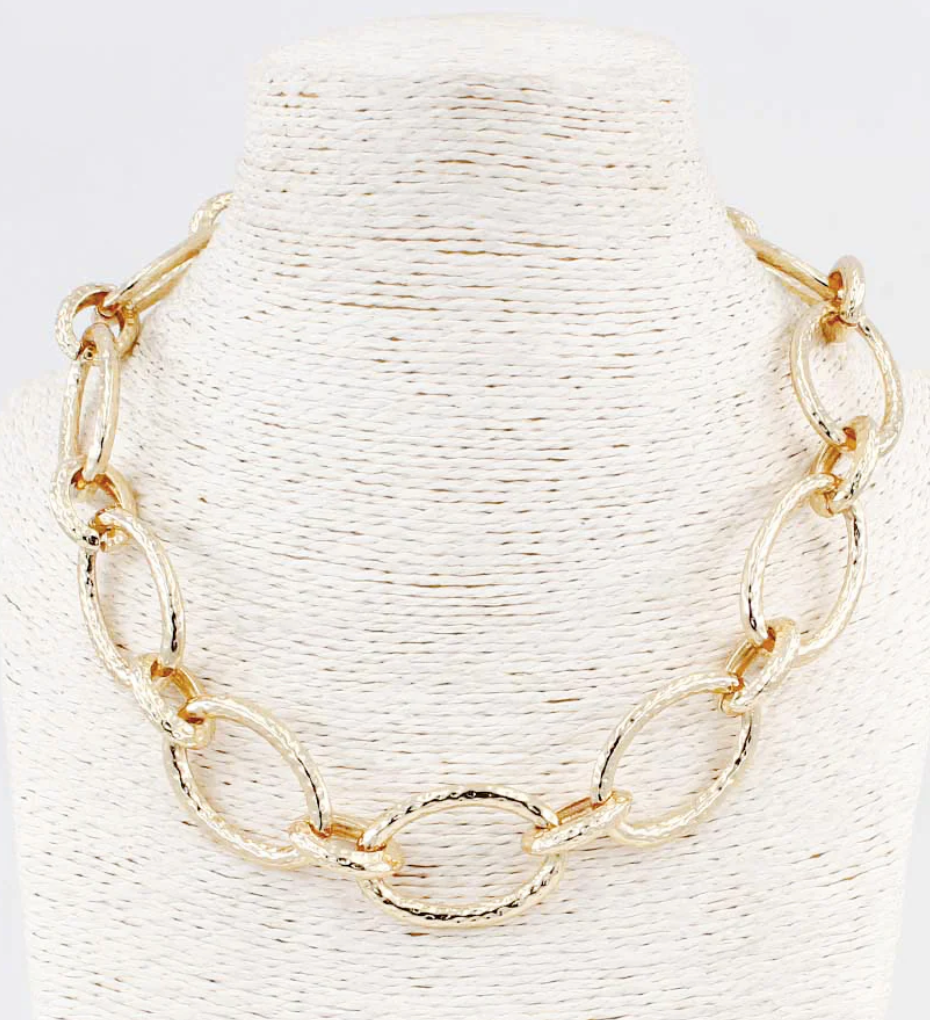 Gold Hammered Textured Open Circle Chunky 16