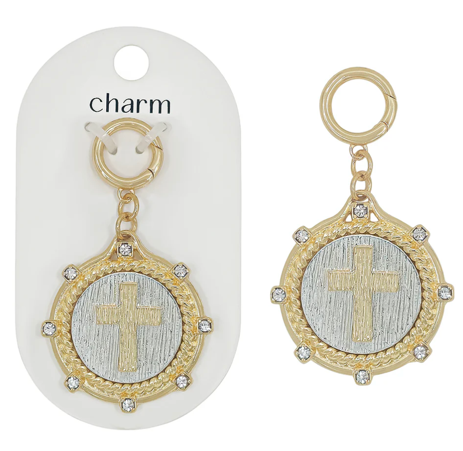 Gold and Silver Textured Cross Scarf Necklace Charm