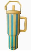 Load image into Gallery viewer, Yellow and Aqua Striped 38 oz Cabana Jug Tumbler
