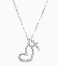 Load image into Gallery viewer, Pavé Heart and Cross Pendant Necklace
