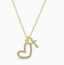 Load image into Gallery viewer, Pavé Heart and Cross Pendant Necklace

